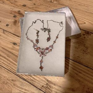 (3/$25) Pink Rhinestone Necklace and Earrings Set